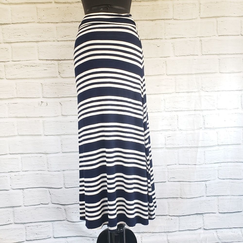 Wasabi + mint blue and white striped maxi skirt